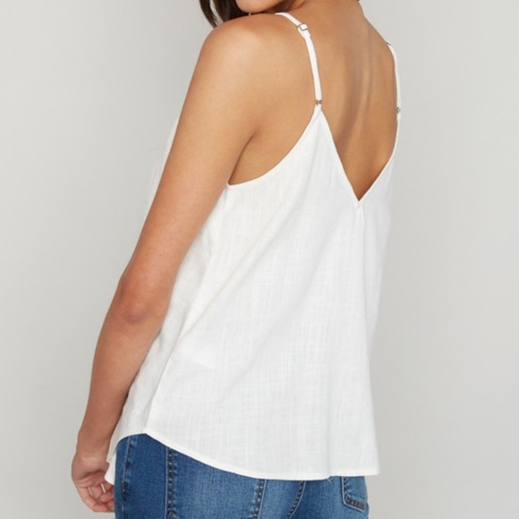Boho White Linen Button Cami Tank Top Casual - Picture 4 of 5